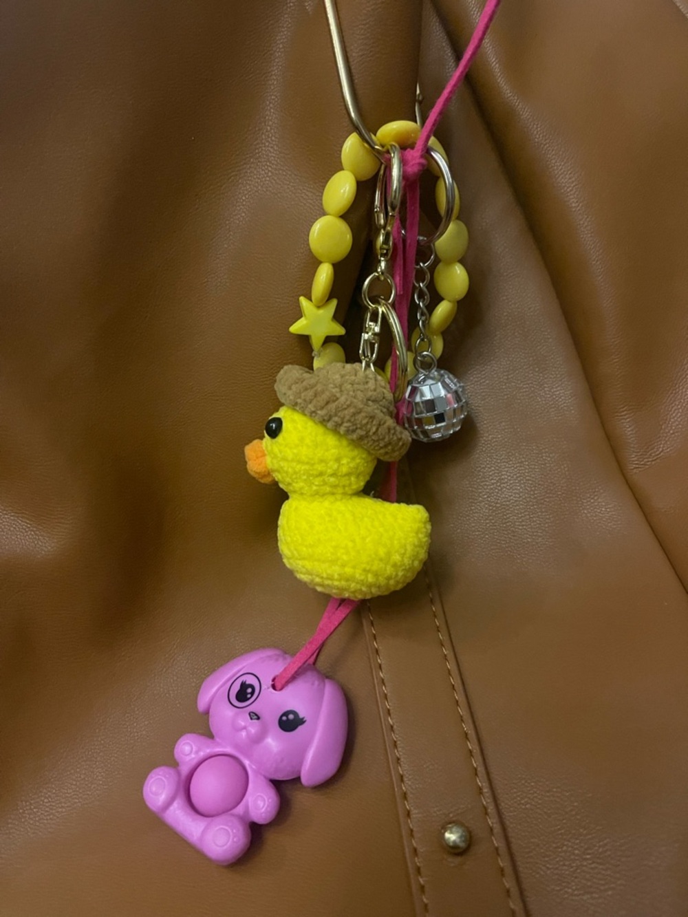 Bag Charm Purse Disco Ball Hand Crocheted Duck Beanie Beads Pink Squeeze Pup